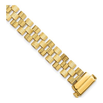 14K Yellow Gold 9.5mm Hollow Grooved Fancy Link Chain Bracelet