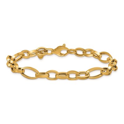 14K Yellow Gold 7.25mm Fancy Oval Link Chain Bracelet – view 5
