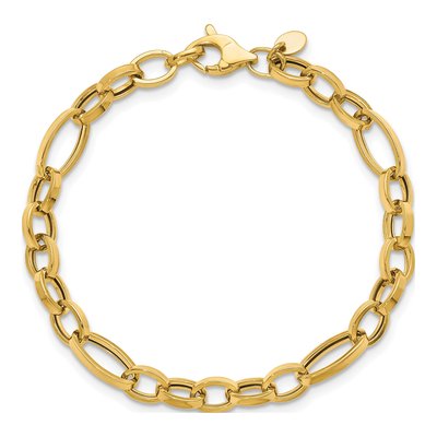 14K Yellow Gold 7.25mm Fancy Oval Link Chain Bracelet – view 6