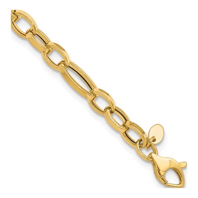 14K Yellow Gold 7.25mm Fancy Oval Link Chain Bracelet