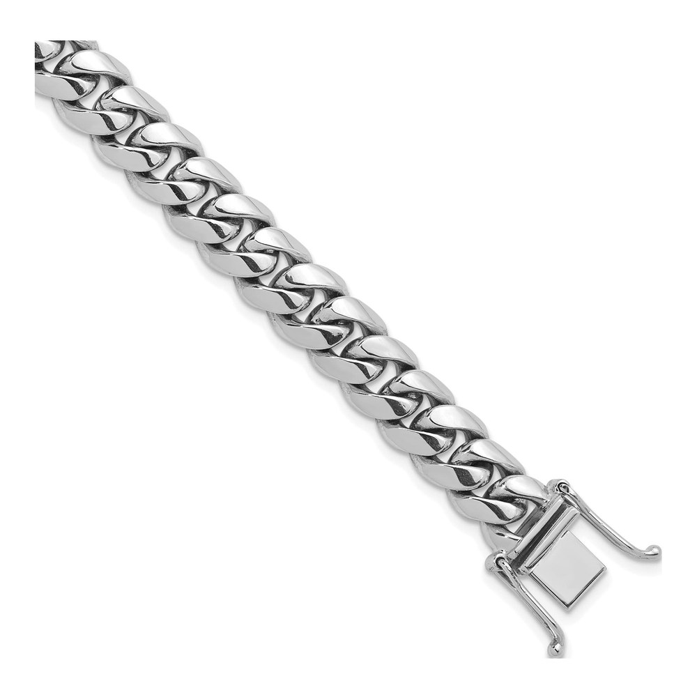 Herco 14K White Gold Rhodium-Plated Polished Solid 9.2mm Curb 8.5 Inch Chain Bracelet with Box Catch Clasp