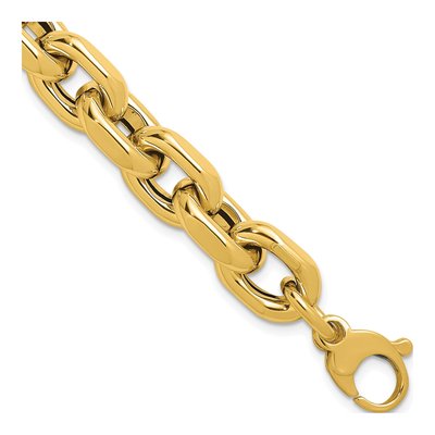 14K Yellow Gold 10.5mm Hollow Open Cable Chain Bracelet