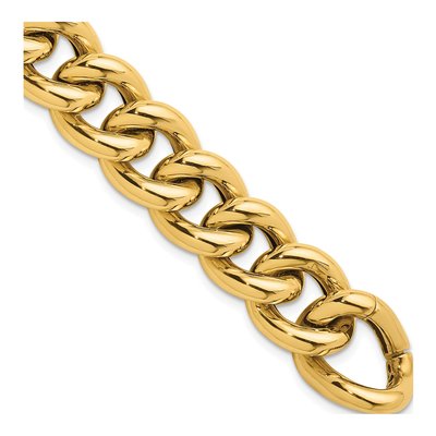 14K Yellow Gold 14.8mm Hollow Curb Chain Bracelet