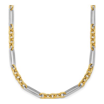 14K Two-Tone Gold 4mm Hollow Fancy Open Link Chain