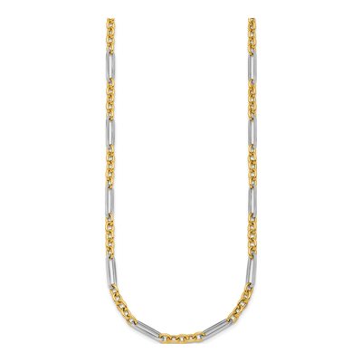 14K Two-Tone Gold 4mm Hollow Fancy Open Link Chain – view 3