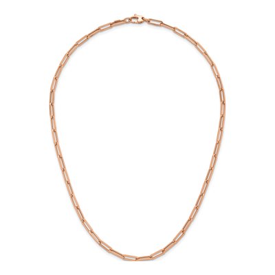 14K Rose Gold 4mm Hollow Flat Paperclip Chain – view 6