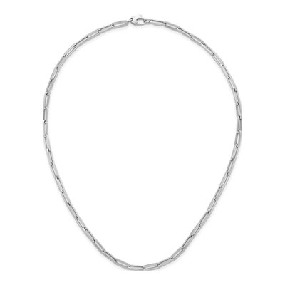 14K White Gold 4mm Hollow Flat Paperclip Chain – view 6