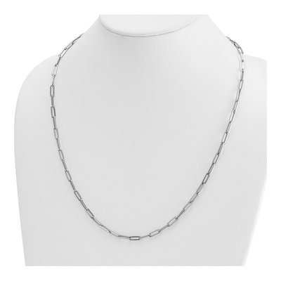 14K White Gold 4mm Hollow Flat Paperclip Chain – view 5