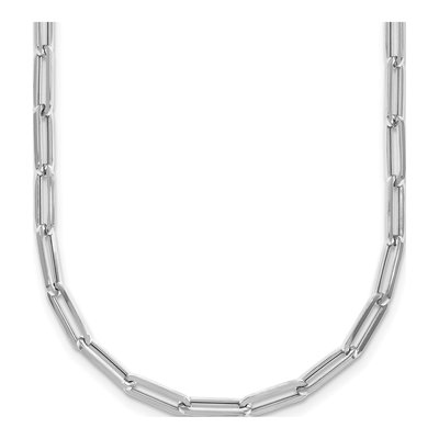 14K White Gold 4mm Hollow Flat Paperclip Chain