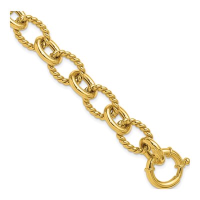 14K Yellow Gold 11.8mm Hollow Twisted Oval Link Chain Bracelet