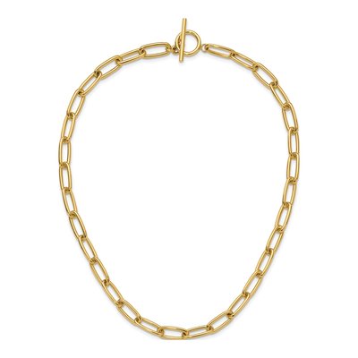14K Yellow Gold 7.5mm Hollow Toggle Paperclip Chain – view 6