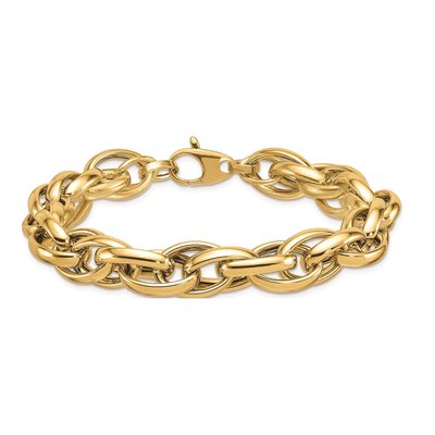 14K Yellow Gold 11.8mm Hollow Fancy Link Chain Bracelet – view 5