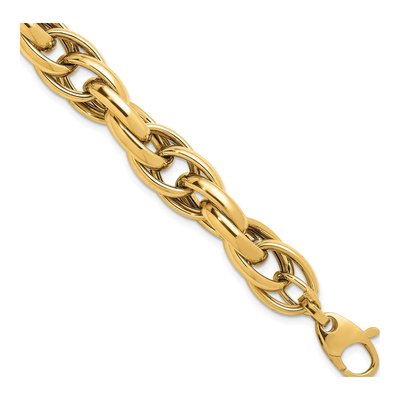 14K Yellow Gold 11.8mm Hollow Fancy Link Chain Bracelet