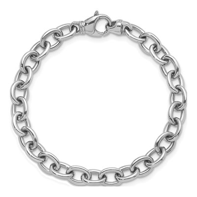 14K White Gold 7.7mm Oval Open Link Chain Bracelet – view 4