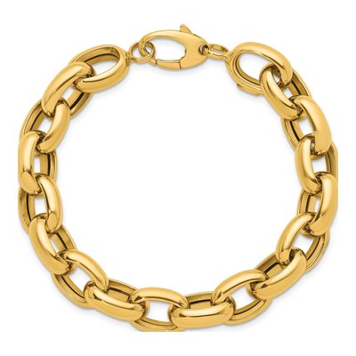 14K Yellow Gold 11.5mm Hollow Open Cable Chain Bracelet – view 6