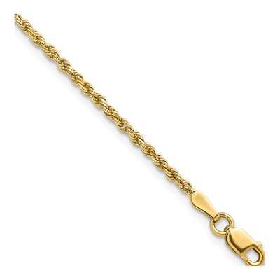 14K Yellow Gold 1.9mm Diamond-Cut Rope Chain Bracelet