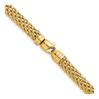 14K Yellow Gold 7.6mm Hollow Popcorn Mesh Chain – view 5