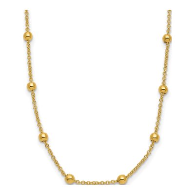 14K Yellow Gold 3mm Hollow 16-Inch Beaded Cable Chain