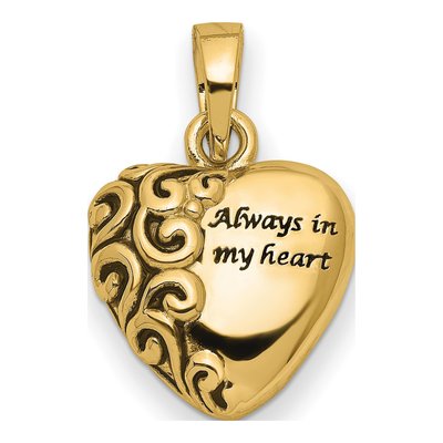 14K Yellow Gold Heart Remembrance Ash Holder Pendant