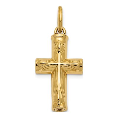 14K Yellow Gold Cross Ash Holder Keepsake Pendant