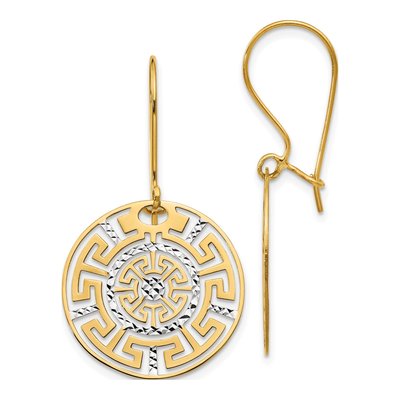 14K Two-Tone Gold Greek Key Dangle Earrings