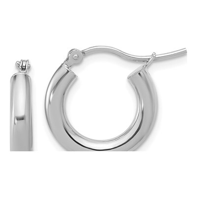 14K White Gold 15mm Hollow Hoop Earrings