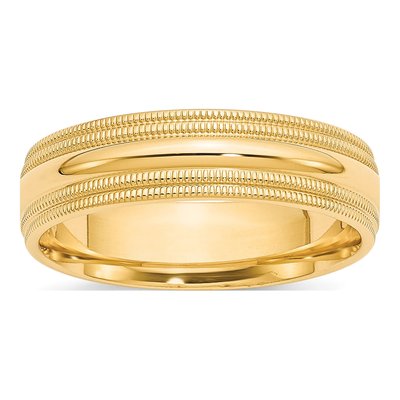 10K Yellow Gold 6mm Milgrain Comfort-Fit Wedding Band
