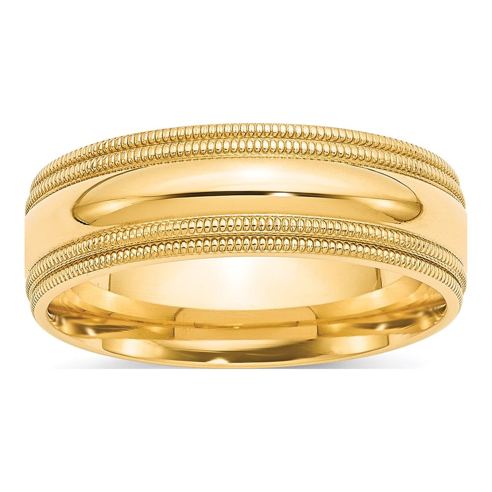 10K Yellow Gold 7mm Milgrain Comfort-Fit Wedding Band