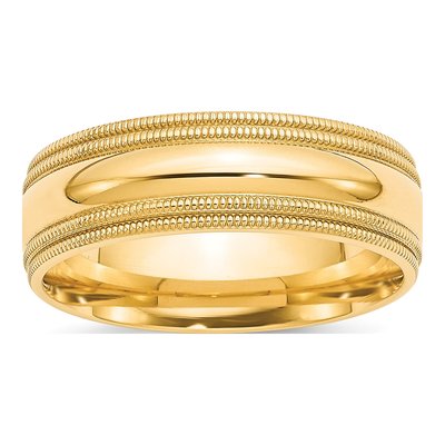 10K Yellow Gold 7mm Milgrain Comfort-Fit Wedding Band