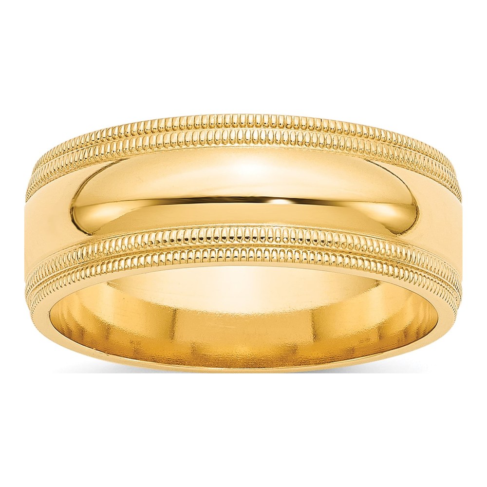 10K Yellow Gold 8mm Milgrain Comfort-Fit Wedding Band
