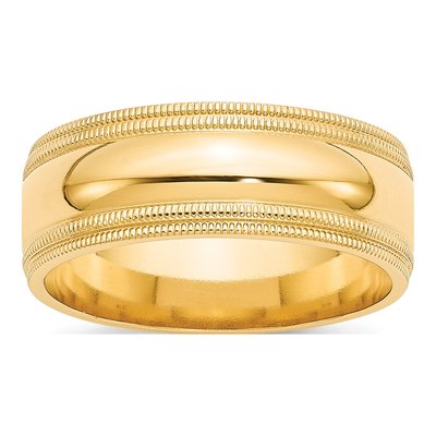 10K Yellow Gold 8mm Milgrain Comfort-Fit Wedding Band