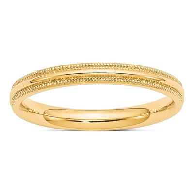 10K Yellow Gold 3mm Milgrain Comfort-Fit Wedding Band