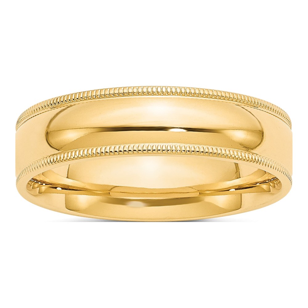 10K Yellow Gold 6mm Milgrain Half Round Comfort-Fit Wedding Band
