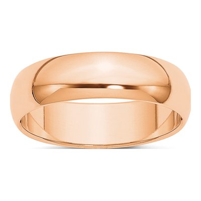 10K Rose Gold 6mm Half Round Wedding Band