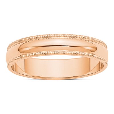 10K Rose Gold 5mm Milgrain Half Round Wedding Band