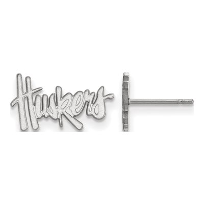 University of Nebraska 10K White Gold Huskers Extra Small Stud Earrings