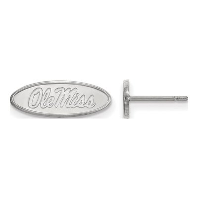 University of Mississippi 10K White Gold Ole Miss Oval Extra Small Stud Earrings