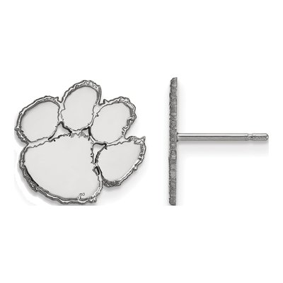 Clemson University 10K White Gold Tiger Paw Small Stud Earrings