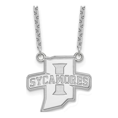 Indiana State University 10K White Gold Large Sycamores Pendant Necklace