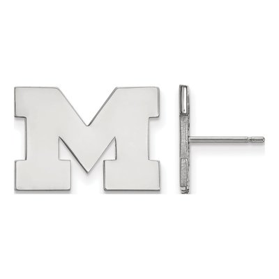 University of Michigan 10K White Gold Letter M Stud Earrings