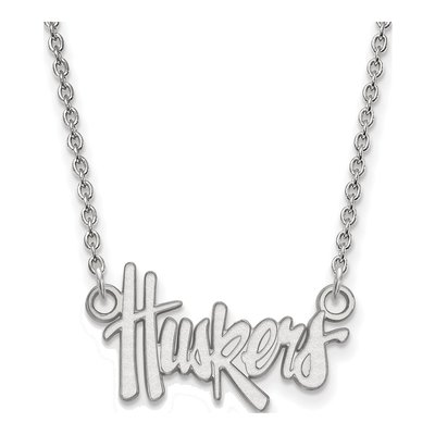 University of Nebraska 10K White Gold Huskers Script Small Necklace