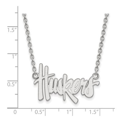 University of Nebraska 10K White Gold Huskers Script Large Necklace – view 2