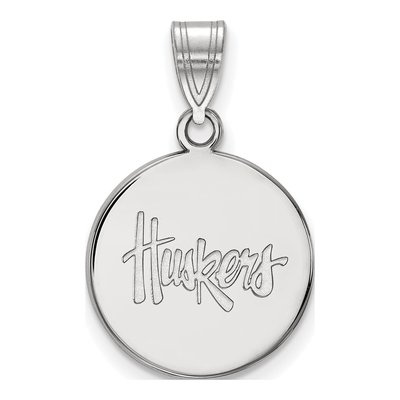 University of Nebraska 10K White Gold Huskers Medium Disc Pendant