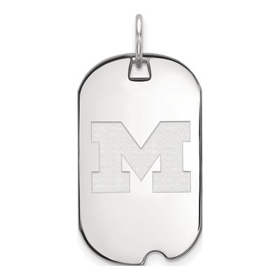 University of Michigan 10K White Gold Small Dog Tag Letter M Pendant