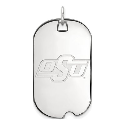 Oklahoma State University 10K White Gold O-S-U Large Dog Tag Pendant