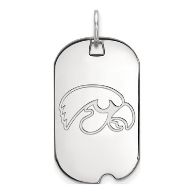 University of Iowa 10K White Gold Hawk Small Dog Tag Pendant