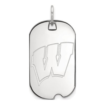 University of Wisconsin 10K White Gold Small Dog Tag Letter W Pendant