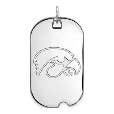 University of Iowa 10K White Gold Large Hawk Dog Tag Pendant