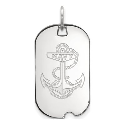 United States Naval Academy 10K White Gold Small US Anchor Dog Tag Pendant