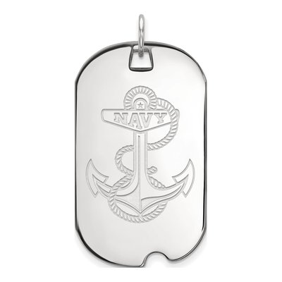 United States Naval Academy 10K White Gold Large US Anchor Dog Tag Pendant